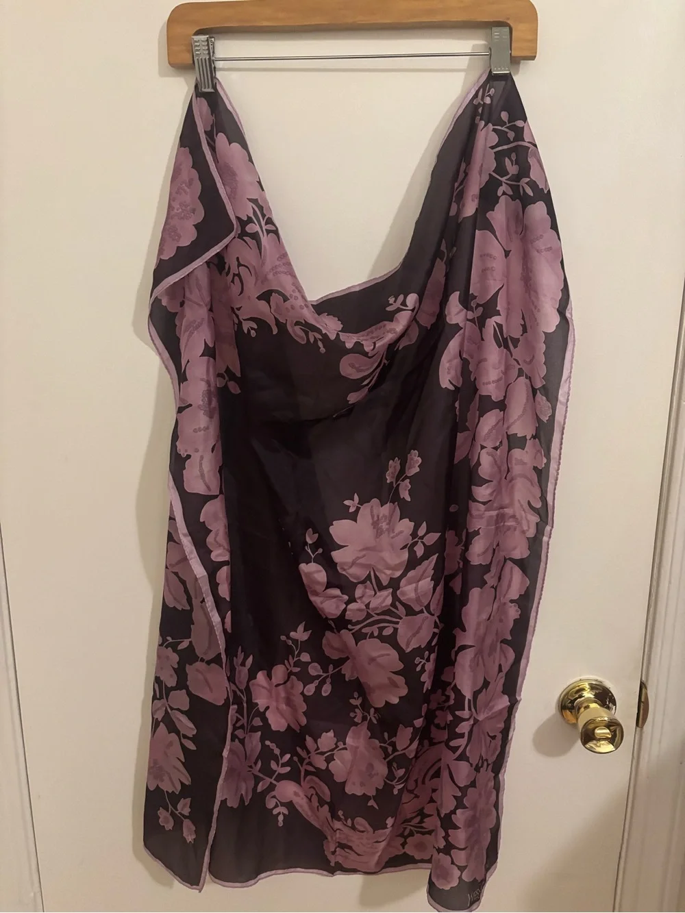 Yves Saint Laurent Floral Silk Scarf in Deep Plum and Lilac